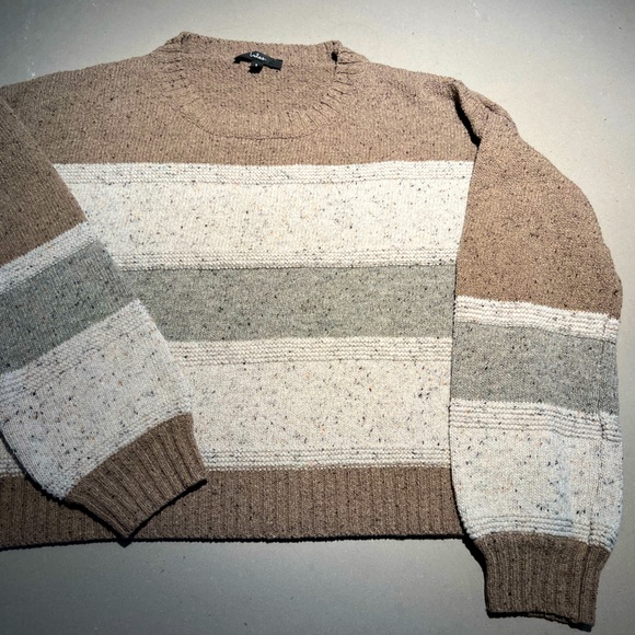 Lulus Snuggle Season Grey Multi Striped Balloon Sleeve Sweater - Picture 3 of 6